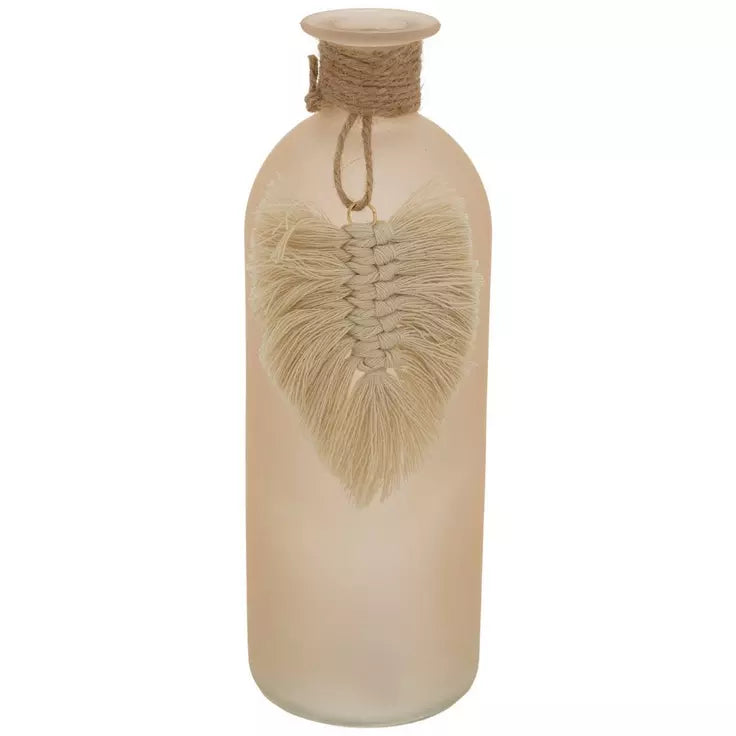 Jarrón rosa esmerilado con borla de hojas