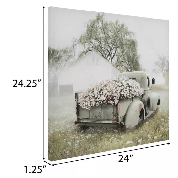 LIENZO DE PETUNIAS EN UN VIEJO CAMIÓN