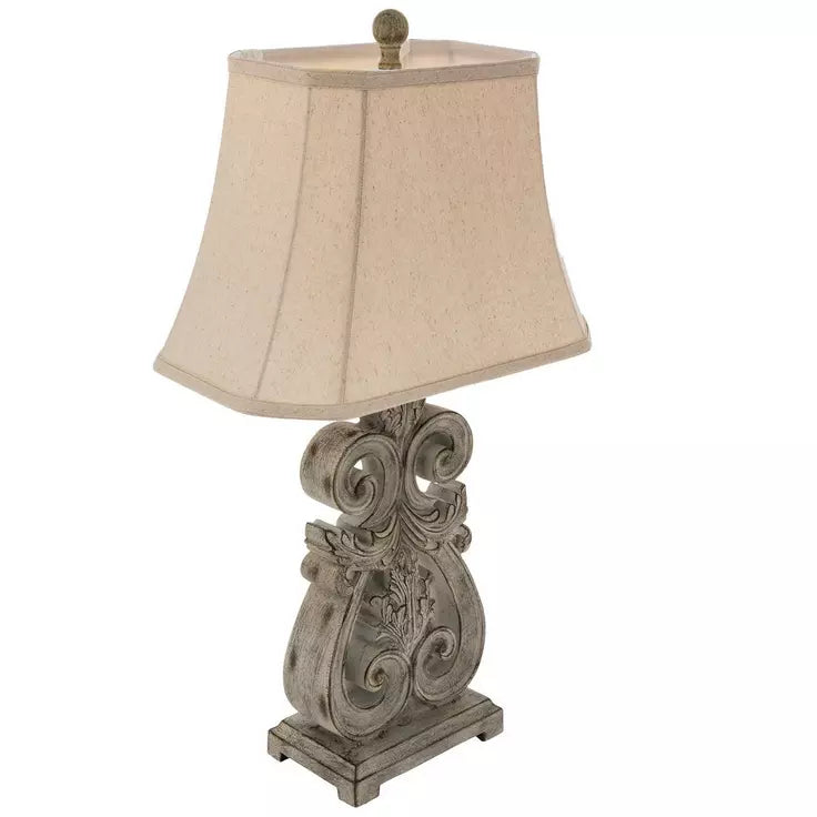 Lámpara de mesa vintage gris con volutas