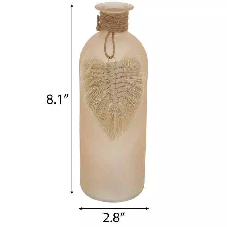 Jarrón rosa esmerilado con borla de hojas