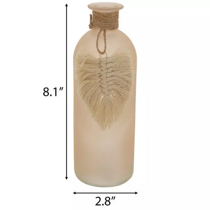 Jarrón rosa esmerilado con borla de hojas