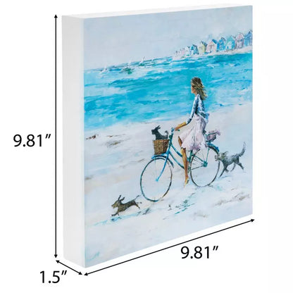 Decoración de madera de paseo en bicicleta por la costa