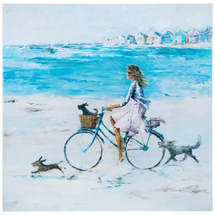 Decoración de madera de paseo en bicicleta por la costa