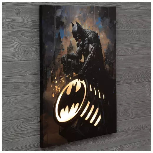 Decoración de pared en lienzo con LED de la batiseñal de Batman