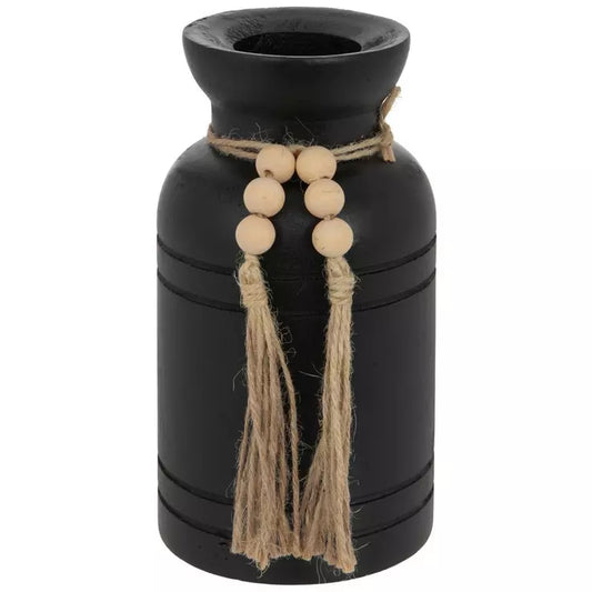 Jarrón de madera tallada en negro