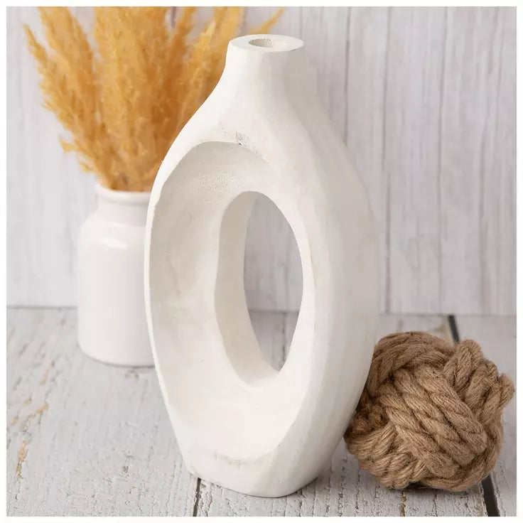 Jarrón Donut Corto de Madera de Paulownia