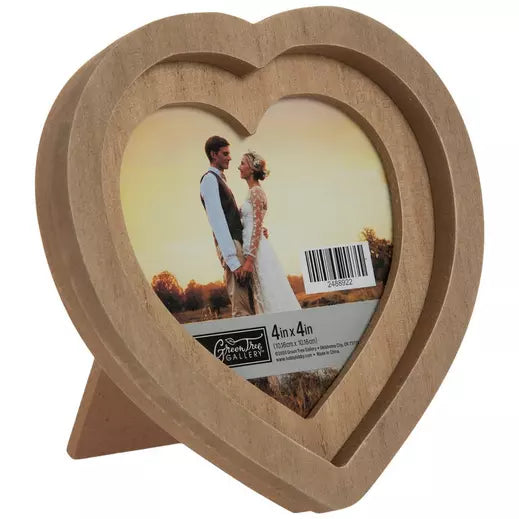 Marco de fotos de madera con forma de corazón - 4" x 4"