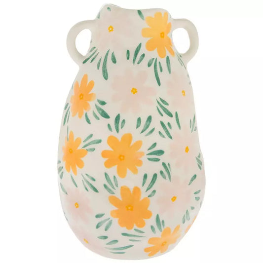 Jarrón floral rosa y naranja