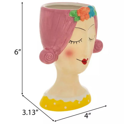 Maceta, Señora con cabello rosa