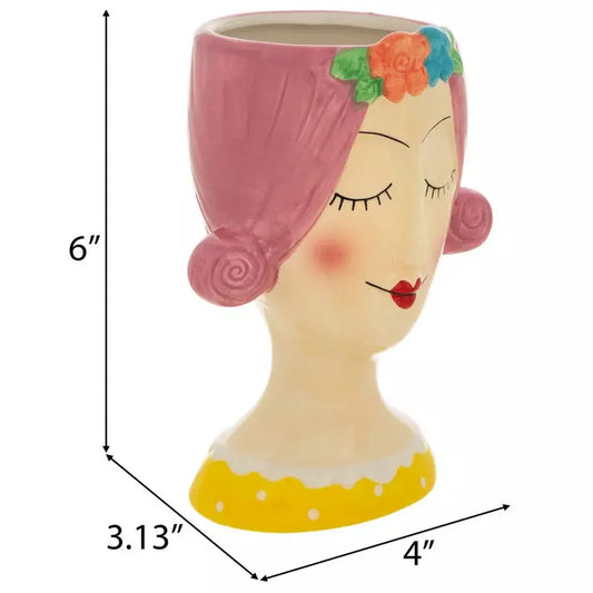 Maceta, Señora con cabello rosa