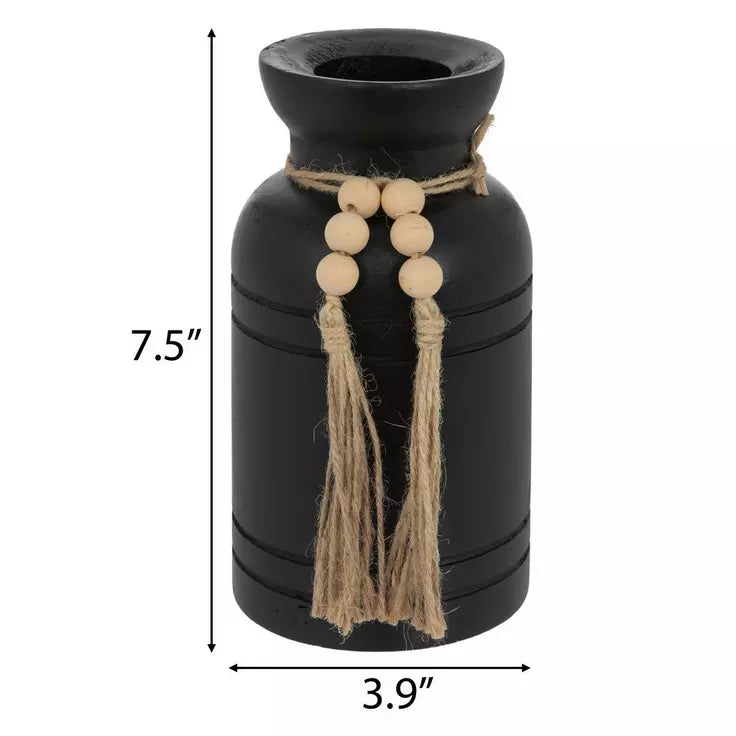 Jarrón de madera tallada en negro