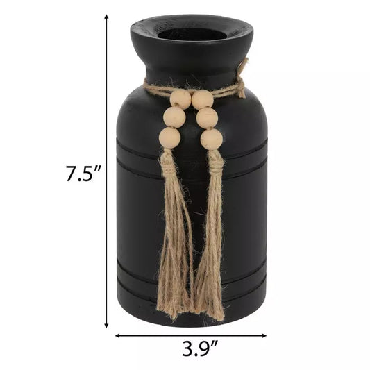 Jarrón de madera tallada en negro