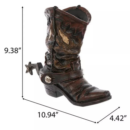 Jarrón con forma de bota de vaquero con espuelas y estrella del oeste