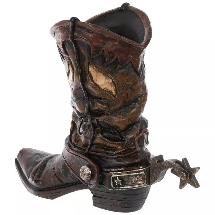 Jarrón con forma de bota de vaquero con espuelas y estrella del oeste