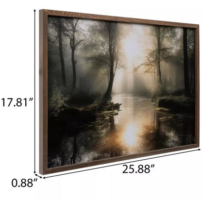 Decoración de pared de madera con escena de lago forestal