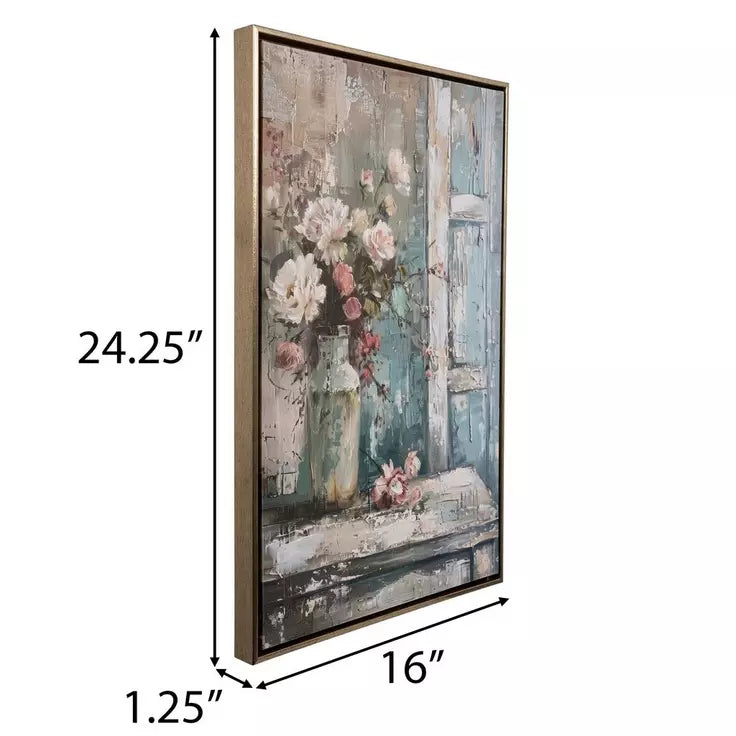 Decoración de pared en lienzo con ramo de pintura desgastada