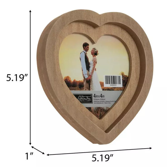 Marco de fotos de madera con forma de corazón - 4" x 4"