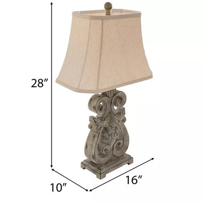 Lámpara de mesa vintage gris con volutas